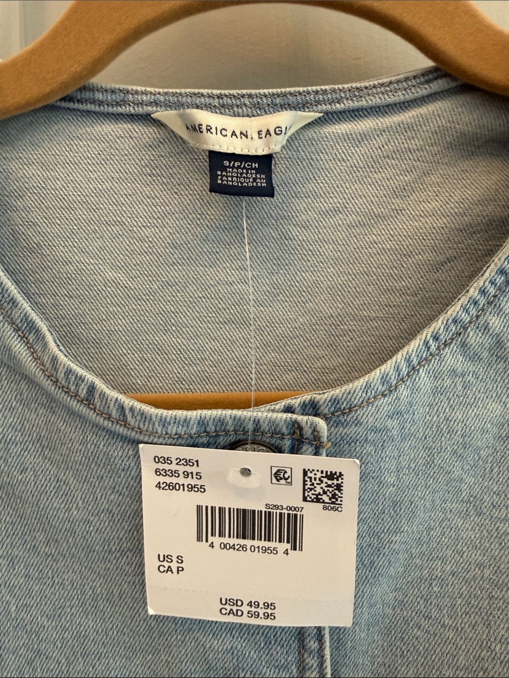 American Eagle Outfitters Light Blue Denim Vest - Picture 3 of 5